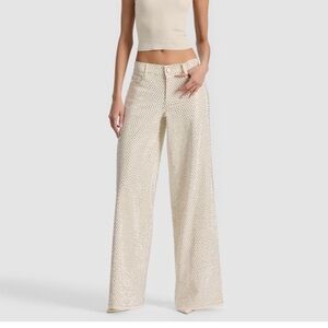 Alice + Olivia Cream Embellished Boyfriend Jeans